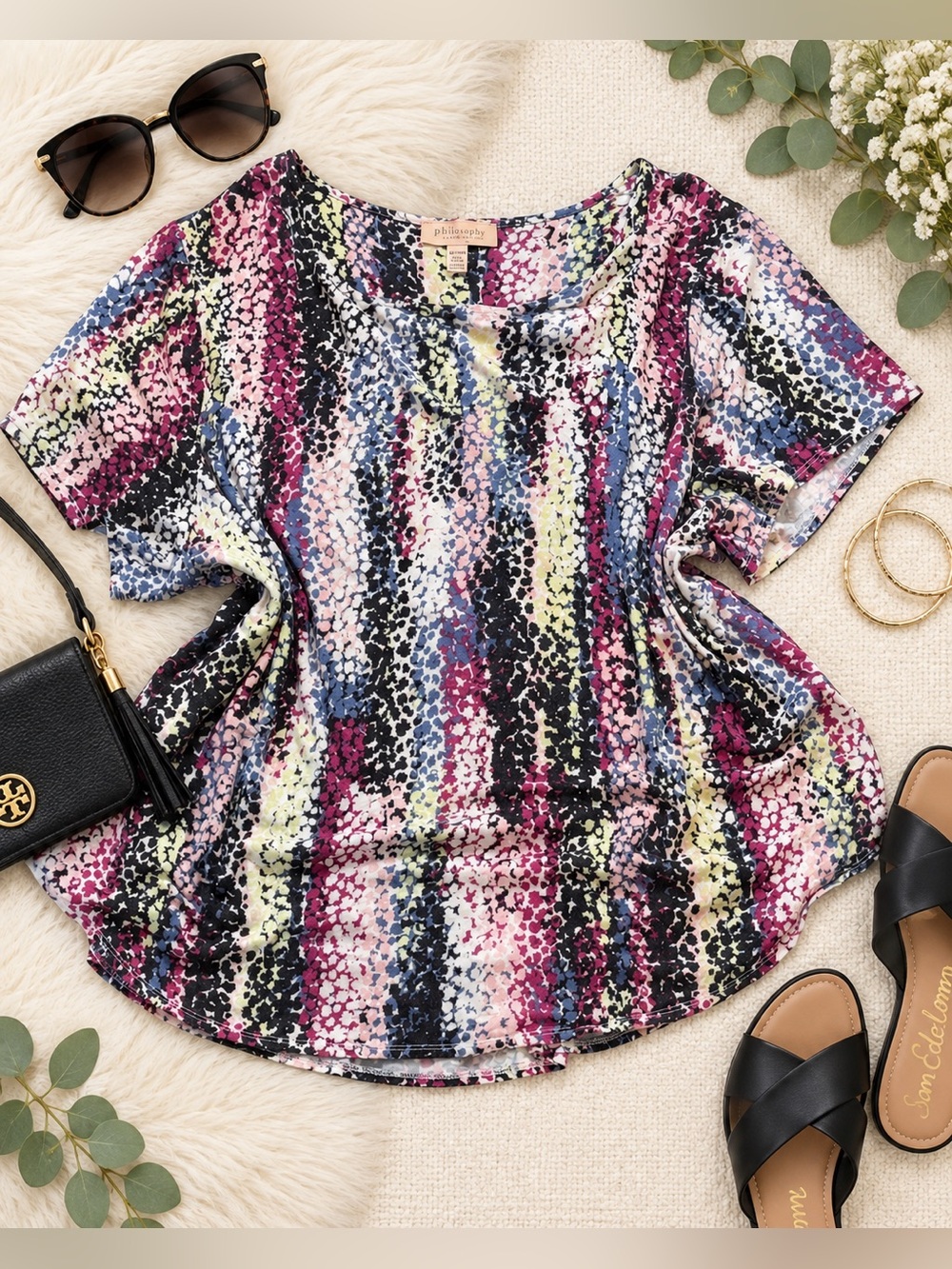 Philosophy Plus Size 3X Colorful Abstract Print Short Sleeve Blouse